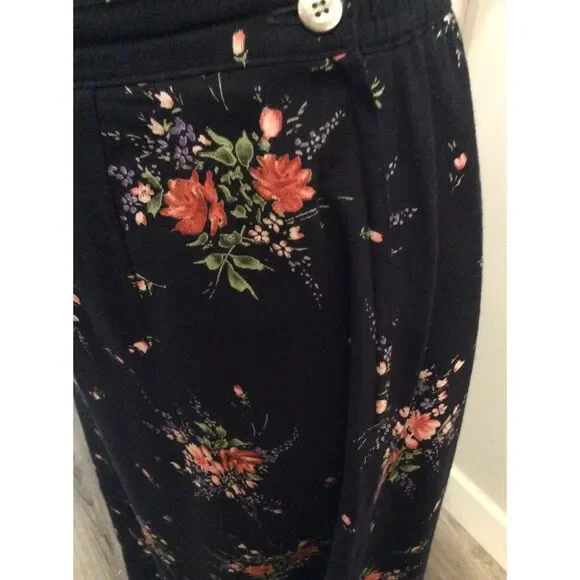 Vintage Crazy Horse Liz Claiborne floral Linen Blend Maxi Skirt Size10 Navy Blue - Picture 4 of 5